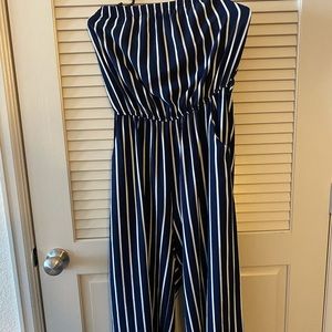 Navy & White Striped Jumpsuit